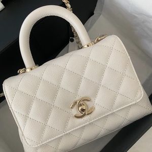 Chanel coco handle mini white XS AS2215B05061 Caviar Quilted Mini Coco Handle Fl